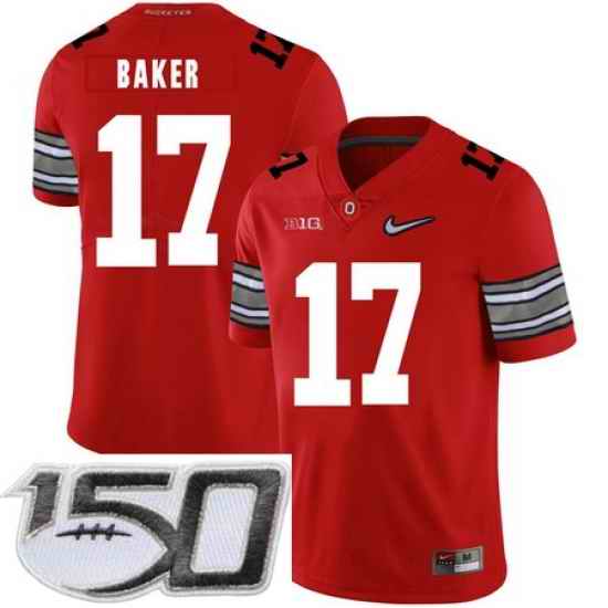 Ohio State Buckeyes 17 Jerome Baker Red Diamond Nike Logo College Football Stitched 150th Anniversary Patch Jersey